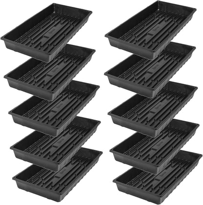 SUNPACK 10" x 20" Extra Strength Plastic Seed Starting Tray, Black, 2.5" (Pack of 10) - No Drainage