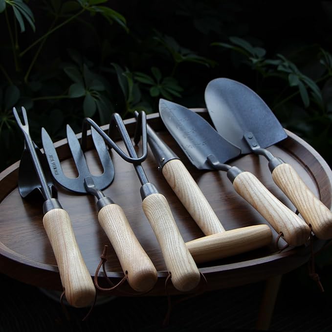 Japanese Gardening Tools Set, 6 Pcs Garden Tools Set, Black Painted Stainless Steel Heavy Duty