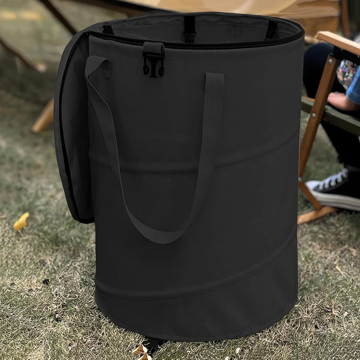 Pop up Camping Trash can with lid,Collapsible 24 Gallons Trash can with Sorting Clips,Garden