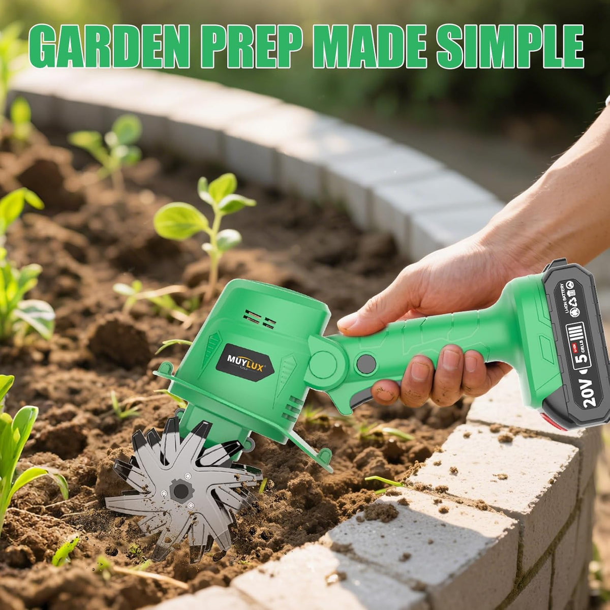 20V Cordless Tiller Cultivator for Gardening, Electric Garden Tiller with Only 1 x 2.0Ah Battery &
