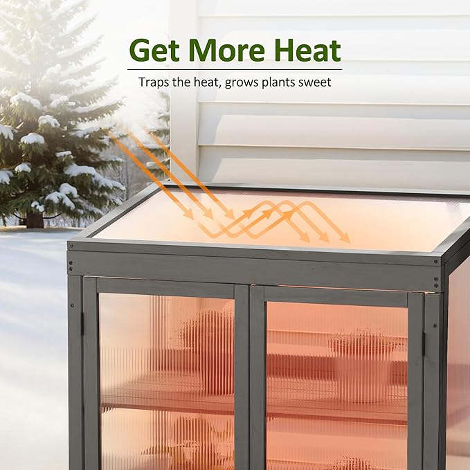 MCombo Wooden Cold Frame Greenhouse, Raised Flower Planter Shelf Protection for Outdoor Indoor Use