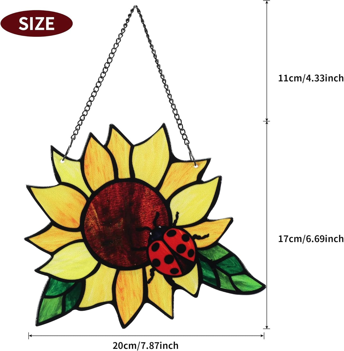 Stained Glass Suncatcher, Sunflower and Ladybug Window Hanging, Hand-Painted (Style 4)