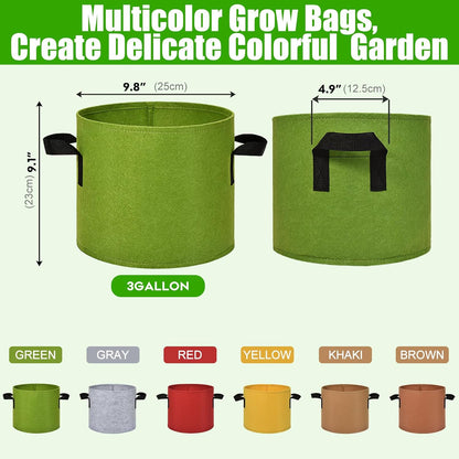6-Pack Fabric Grow Bags 3 Gallon – Colorful 300G Thickened Nonwoven Planter Pots with Sturdy