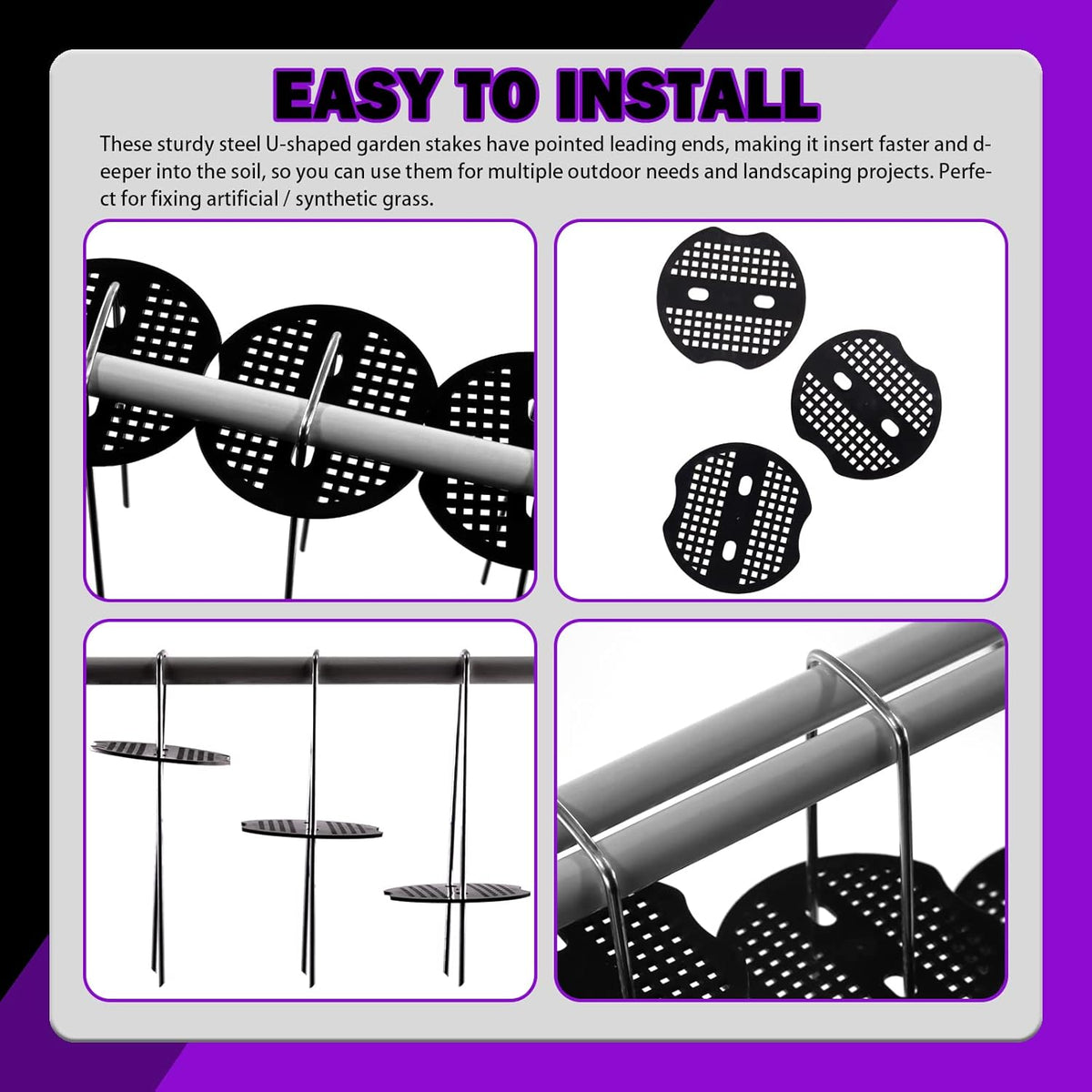 Swpeet 201Pcs U-Shaped Landscape Garden Stakes Staples and Plastic Fixing Gasket with Pick Hook