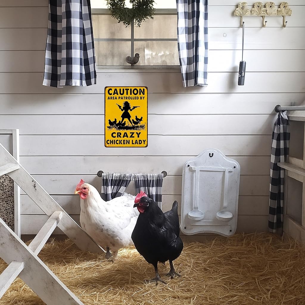 Funny Chicken Gifts Caution Area Patrolled By A Crazy Chicken Lady Tin Sign for Home Farm Chicken