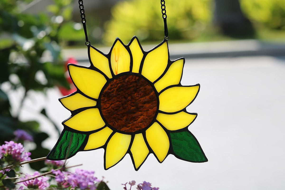 Sunflowers Gifts Stained Glass Window Hanging,Handmade Sunflower Kitchen Decor Suncatcher for