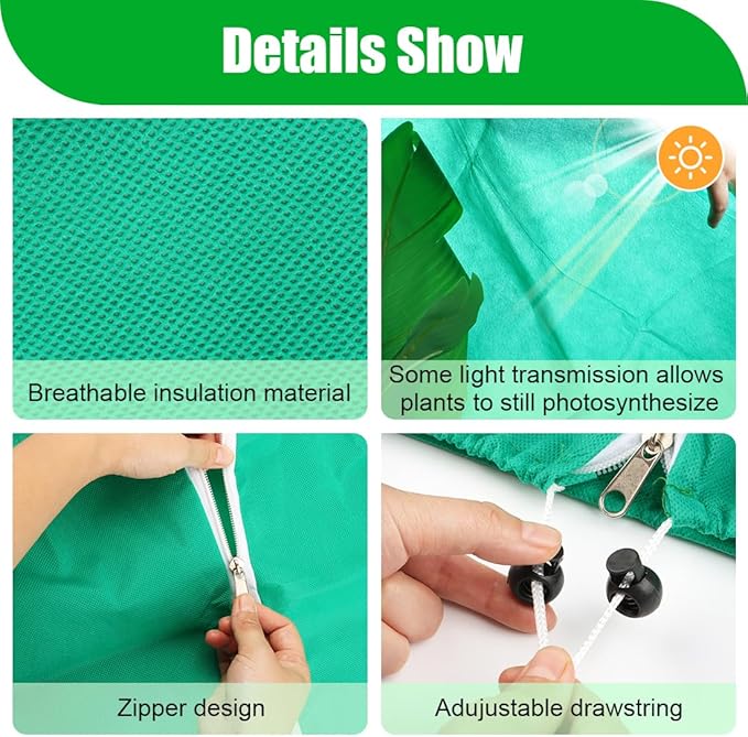 4-Pack Plant Covers Freeze Protection, Frost Covers with Zipper Drawstring, Plant Protectors from