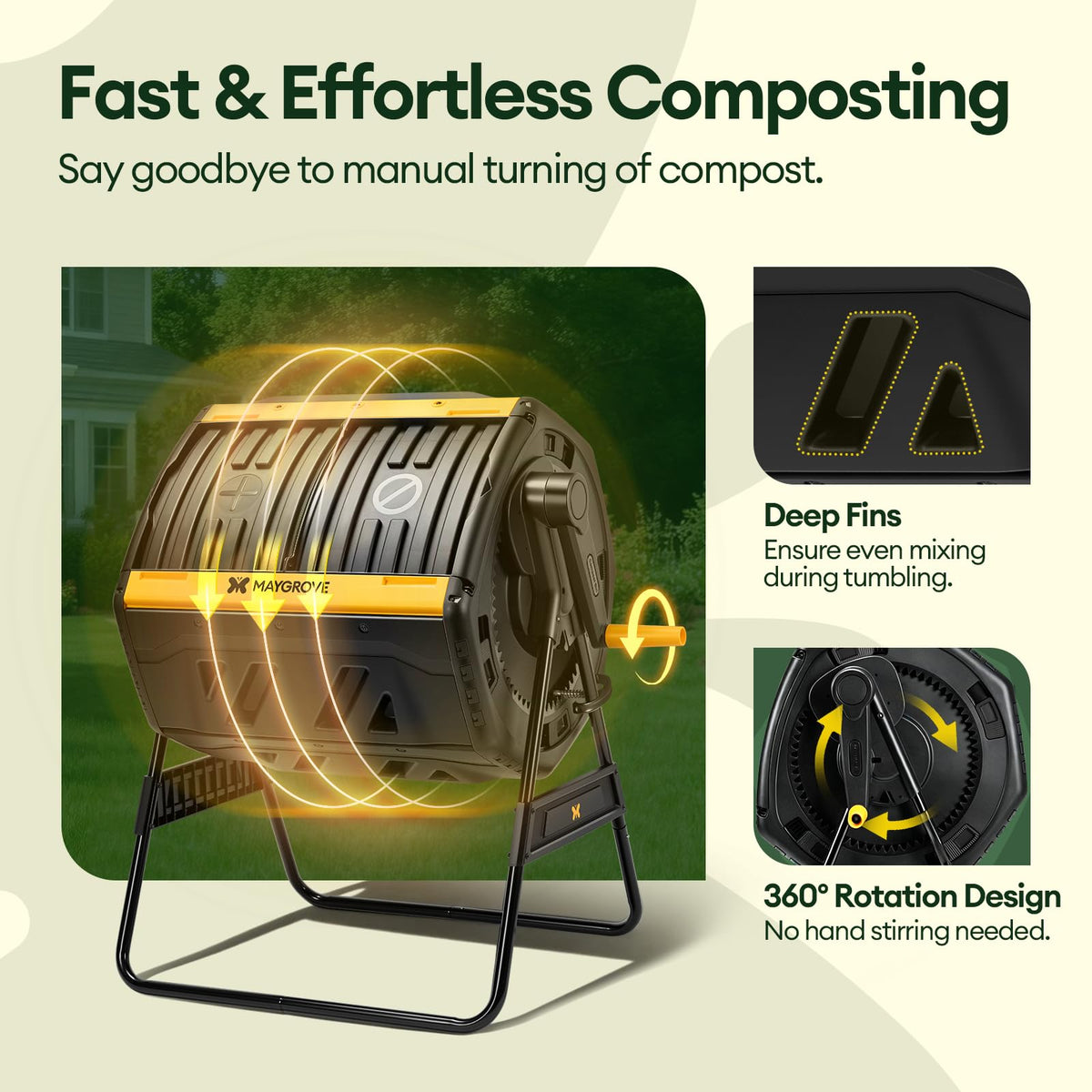Maygrove Outdoor Compost Bin 53 Gallon, Dual Chamber Large Compost Tumbler for Garden Backyard