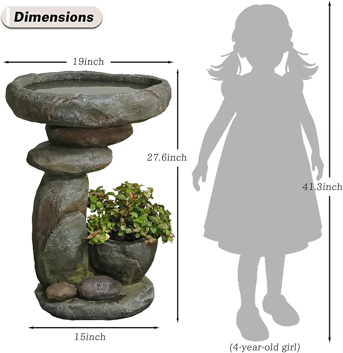 27.6" Tall Outdoor Fountain for Garden, Patio, Yard – Vertical Space-Saving Design, Made of Resin &