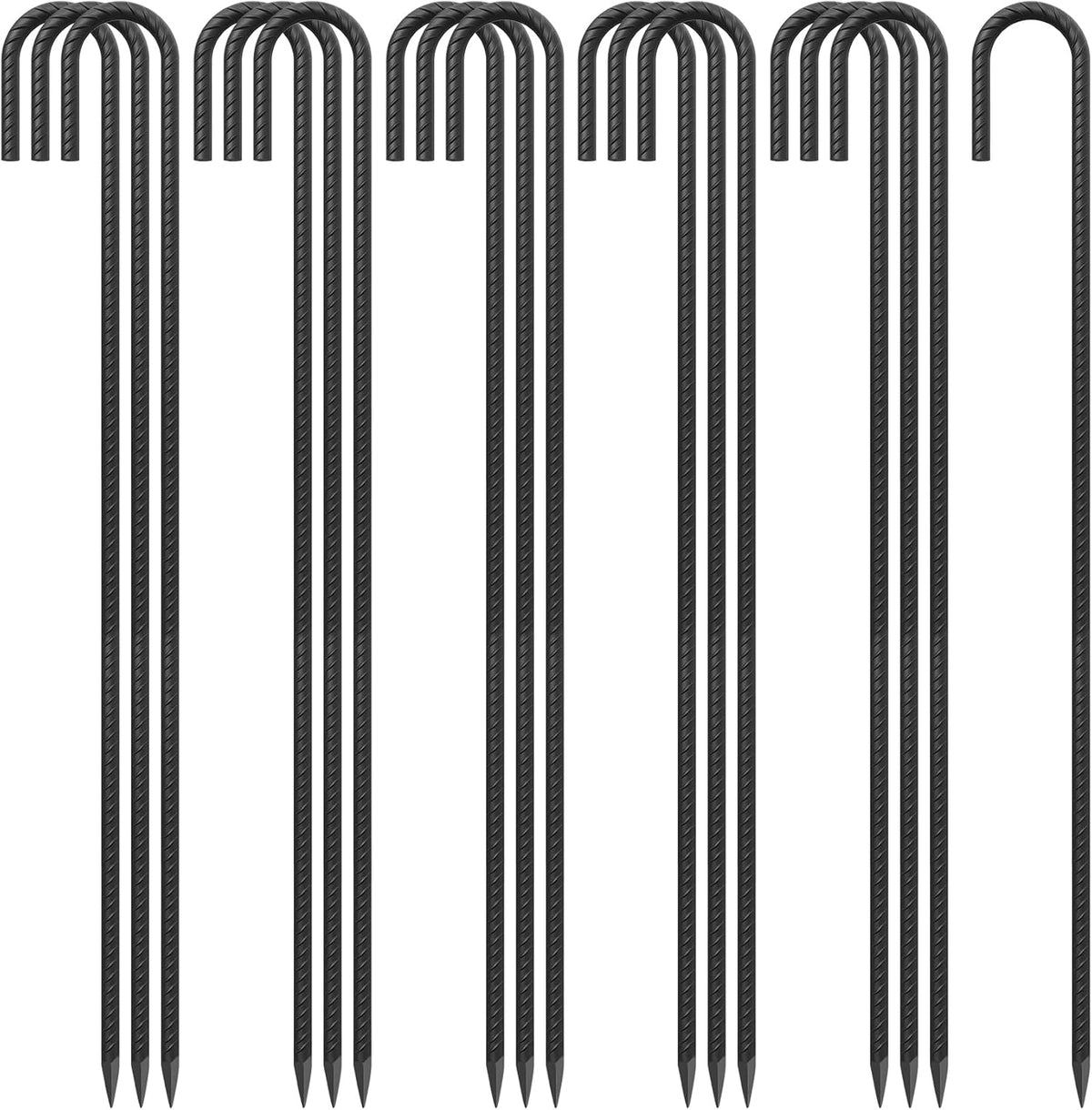 J Hook Rebar Stakes - 36 Inch, 3/8 Inch Diameter Steel Tent Stakes - Heavy Duty Chain Link Fence &