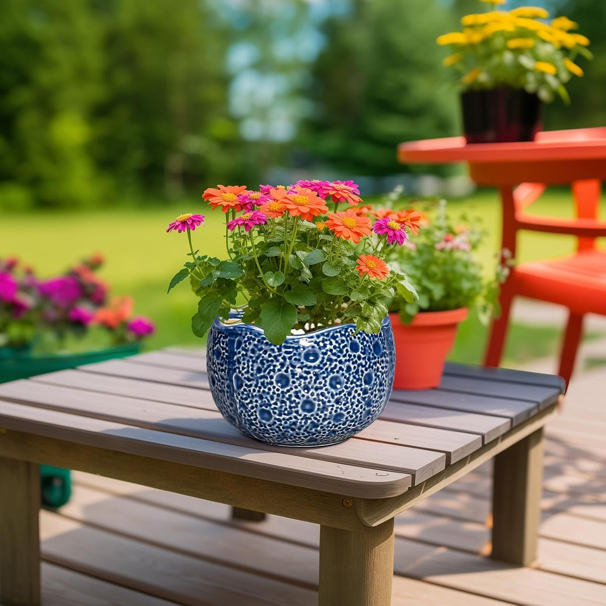 Ceramic Pots for Plants - 8 Inch Round Planter with Drainage Hole, Round Decorative Plant Pots for
