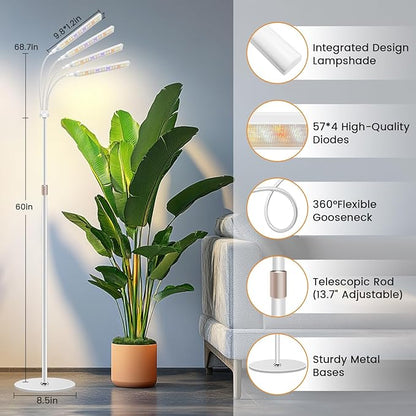 Grow Lights for Indoor Plants, 4-Head Full Specturm Plant Grow Light with 4/8/12/16H Timer, 3 Color