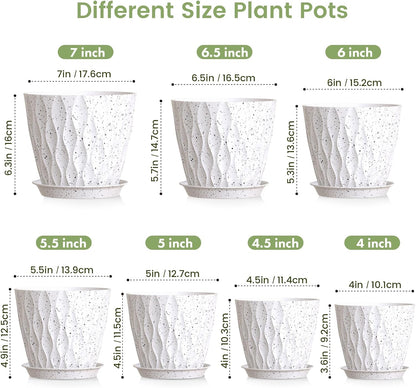 7/6.5/6/5.5/5/4.5/4 inch Plant Pots for Indoor Outdoor Plants, 7 Pack Thick Flower Pots with