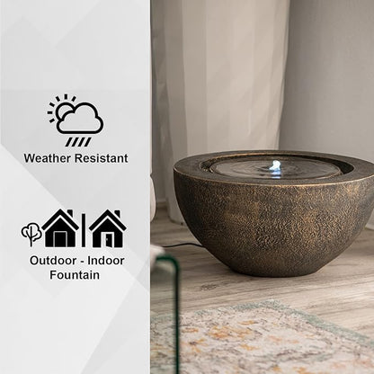 Xbrand 19.8" W Round Polyresin Indoor/Outdoor Sphere Water Fountain with LED Light, Garden/Patio
