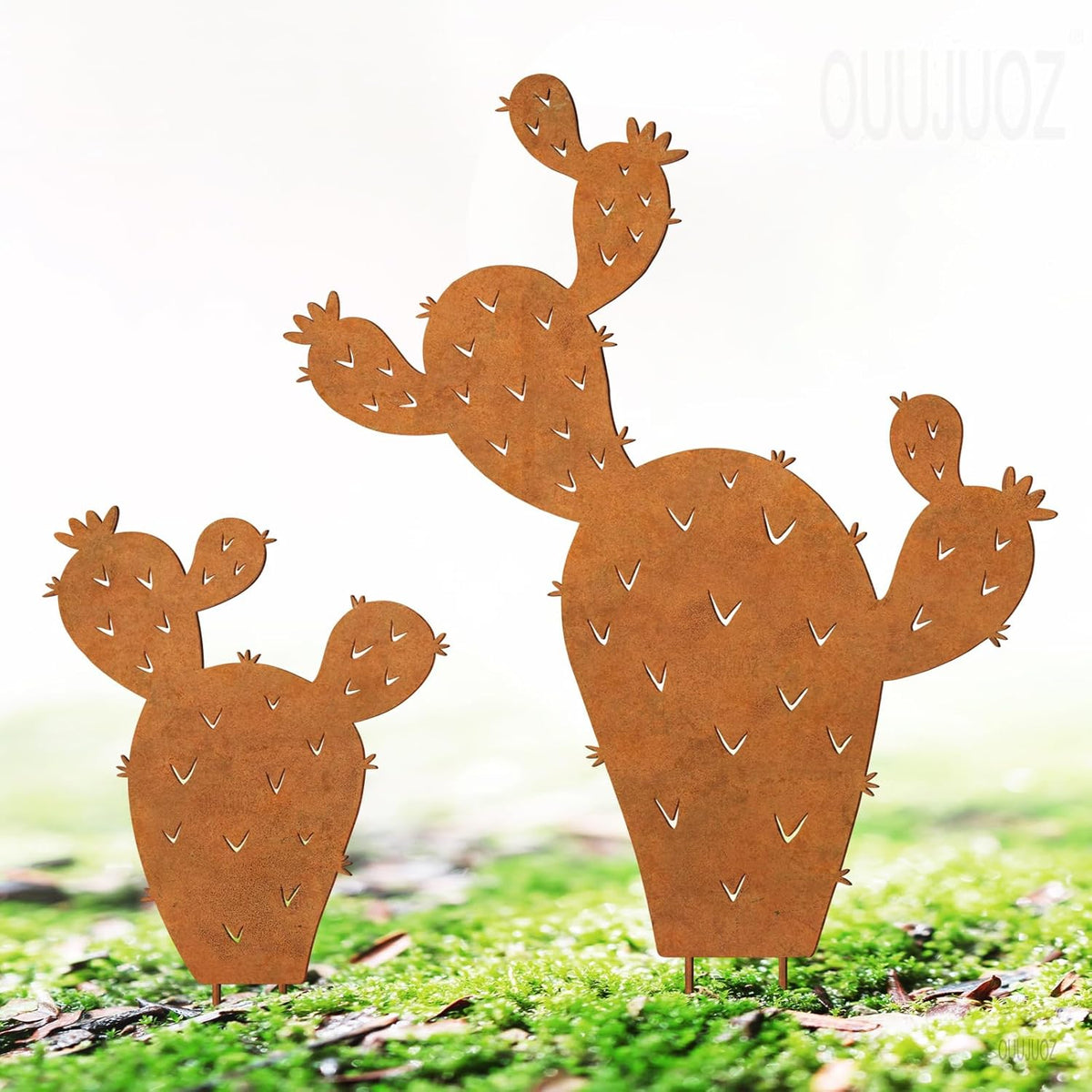 2pcs Metal Cactus Outdoor Decor,Desert Steel Yard Art, Metal Plants Prickly Pear Cactus,Lawn