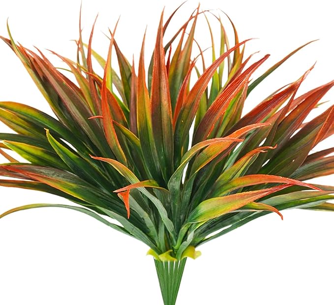 6Pcs Artificial Grass Fake Plants 17.3in Outdoor Plastic Plants UV Resistant Greenery Fake Grass