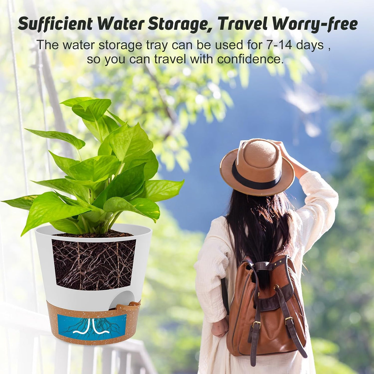 10 inch Plant Pots, Self-Watering Planters with Drainage Holes & Saucers for Indoor and Outdoor