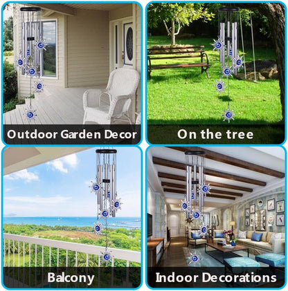 Blue Evil Eye Sun Wind Chimes Outdoor Decor, Mobile Sun Evil Eye Windcatcher, Evil Eye Sun Wind