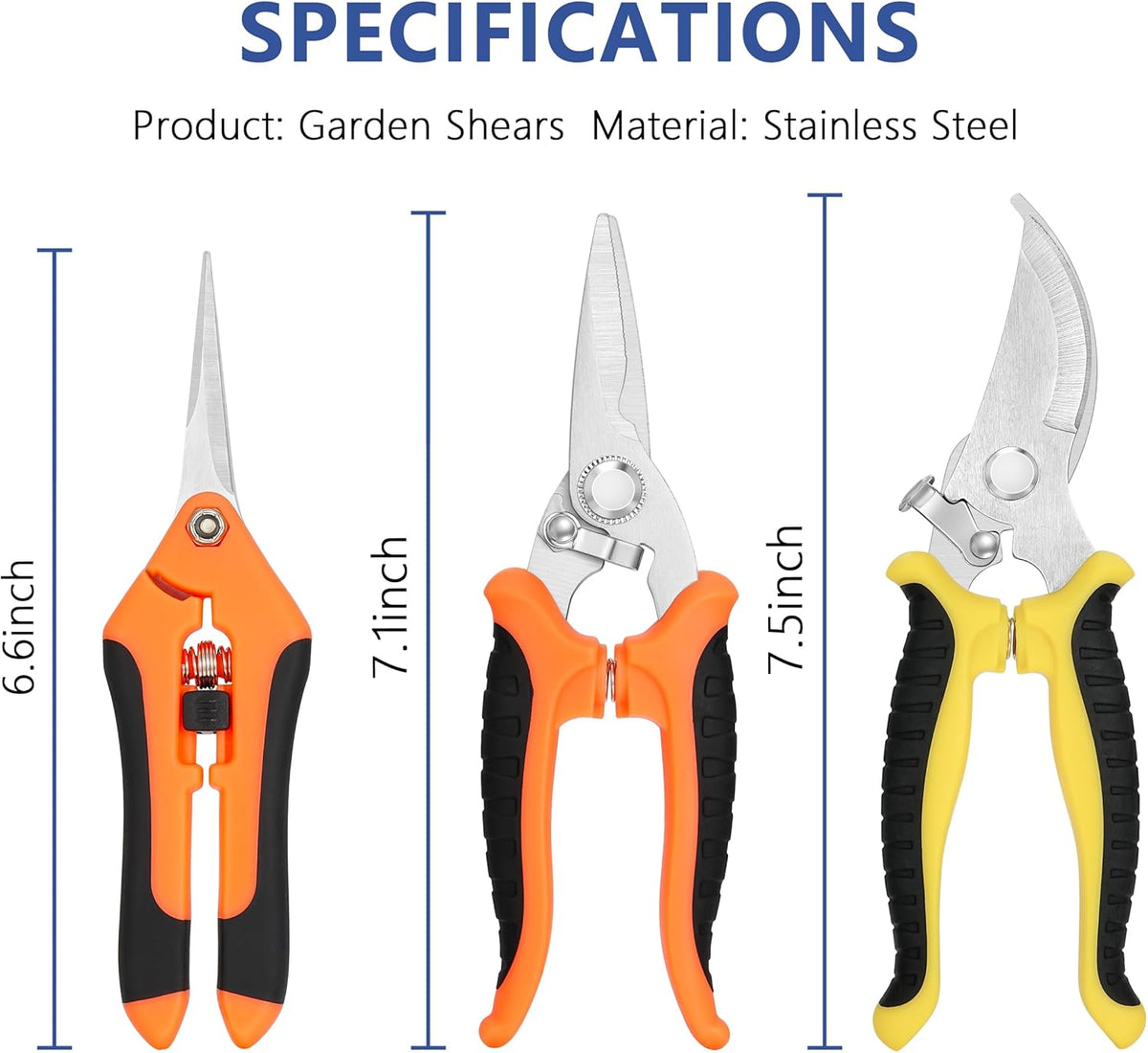 3-pack Garden Pruning Shears Set with Stainless Steel Blades, Bypass Pruners, Handheld Secateurs