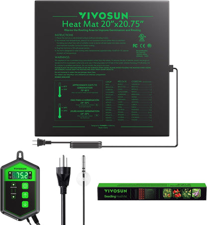 VIVOSUN 20" x 20.75" Seedling Heat Mat and Digital Thermostat Combo Set, UL & MET-Certified Warm