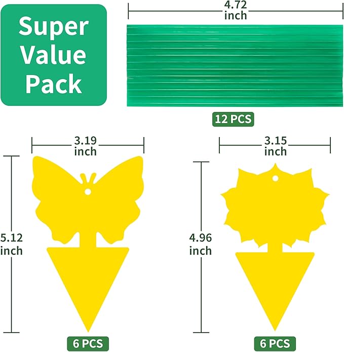 LULUCATCH Fruit Fly Sticky Traps 12 Pcs, Yellow Sticky Trap, Non-Toxic Gnat Traps Insect Catcher