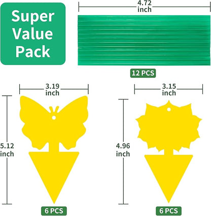 LULUCATCH Fruit Fly Sticky Traps 12 Pcs, Yellow Sticky Trap, Non-Toxic Gnat Traps Insect Catcher
