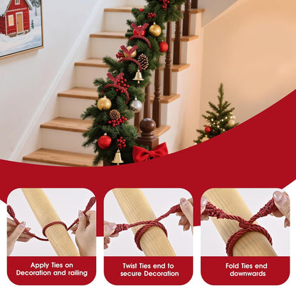 Christmas Garland Ties, 16Pcs 20in Garland Twist Ties for Banister, Reusable and Flexible