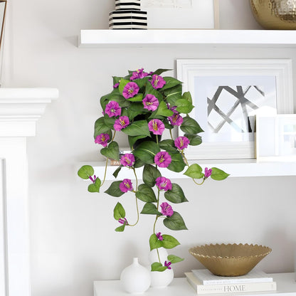 Briful Artificial Hanging Flowers in Pot 25.6" Faux Silk Morning Glory Flower Vine with Cascading