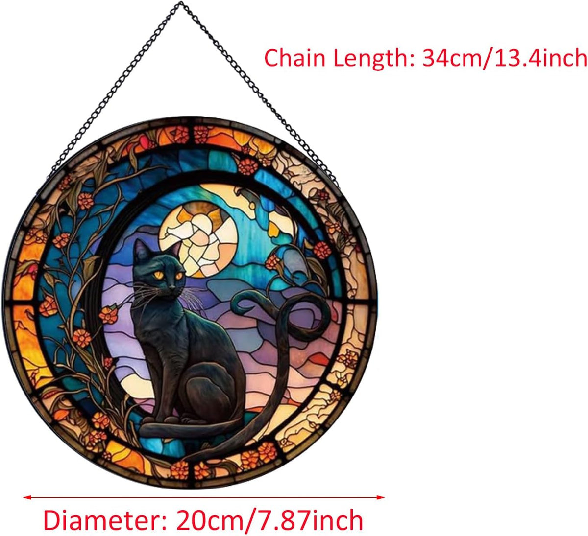 Black Cat Stained Glass Window Hangings,Suncatcher Stained Glass for Windows for Cat