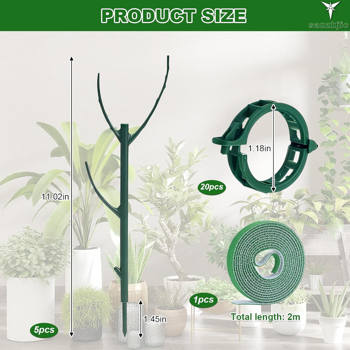 5pack Adjustable Plant Support Pole – Stackable Indoor/Outdoor Support Pole with Clamps, Suitable
