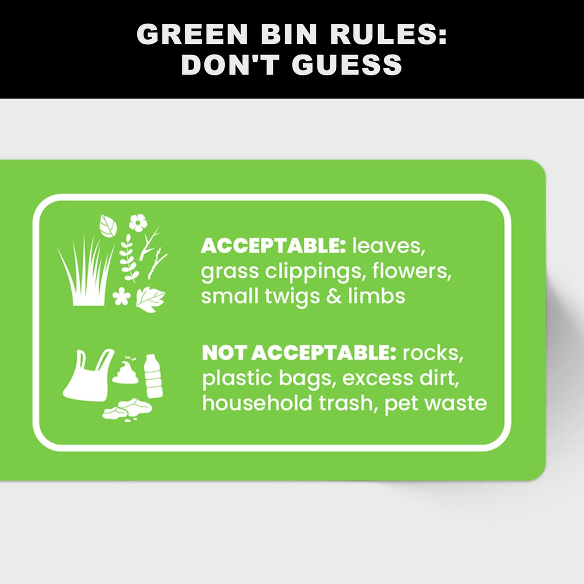 Yard Waste Sticker - Yard Waste Bin Sign - with Helpful Tips and Do & Don't Reminder - 3-5 Year