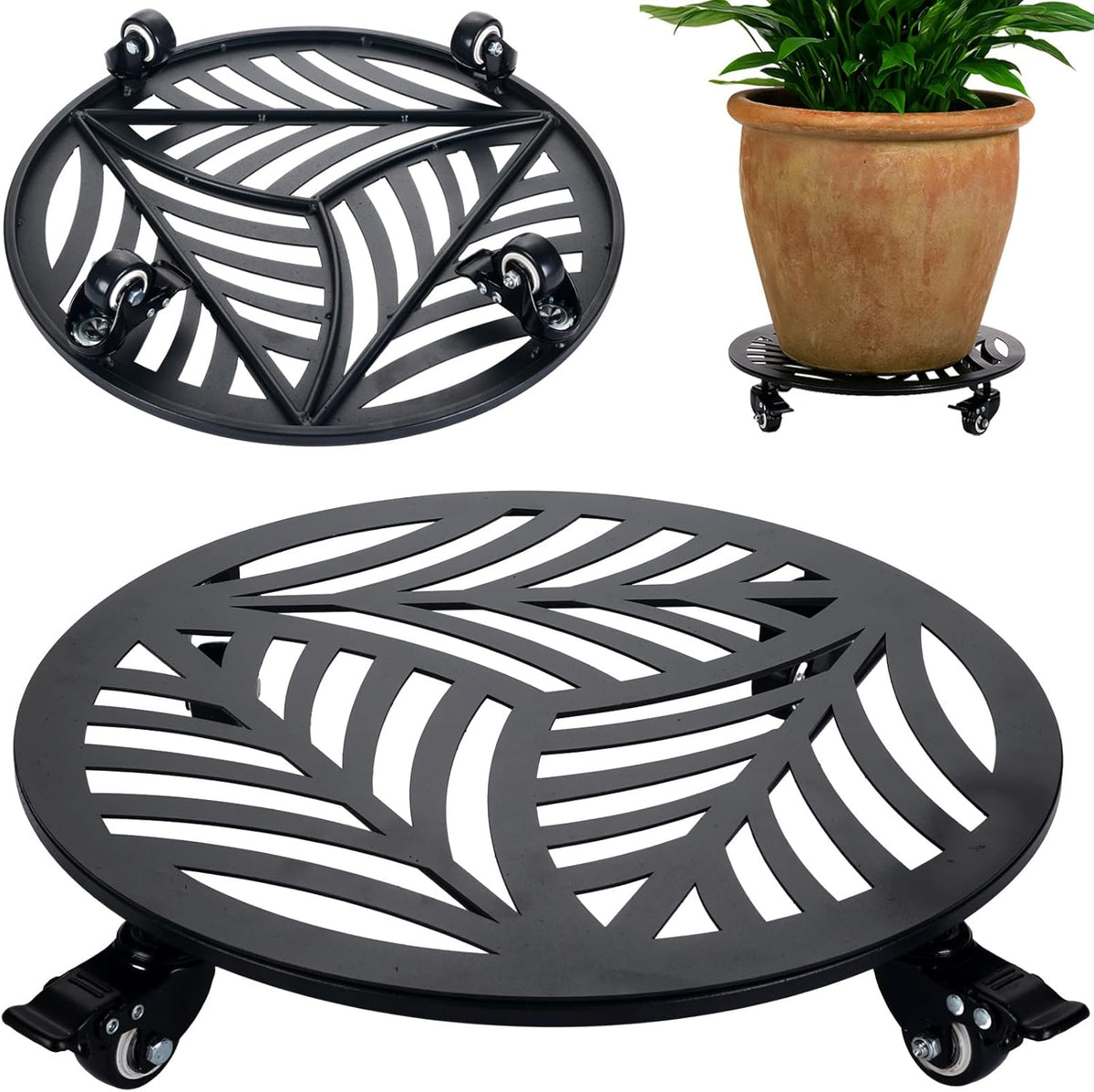 1 Pack 16 inches Extra-large Metal Plant Caddy with Wheels Heavy-duty Iron Rolling Plant Stand with
