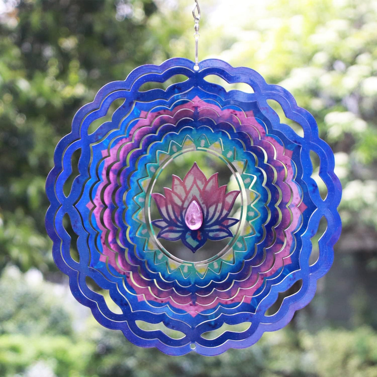 SPRING SONG Mandala Lotus Kinetic Wind Spinner for Yard and Garden Stainless Steel Spinner Indoor