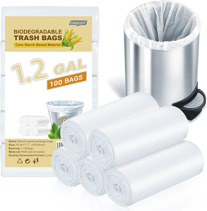 1.2-Gallon Small Trash-Bags Biodegradable Garbage-Bag - Mini Clear White Unscented Bulk 100 Counts
