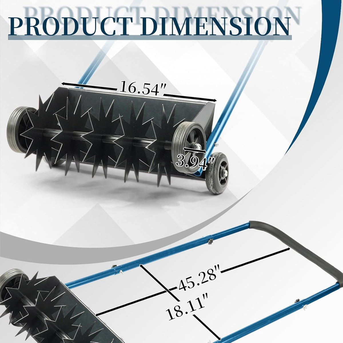 VINGLI Lawn Aerator, 19-Inch Heavy Duty Push Spike Aerator with 4 Wheels, Easy-to-Assemble, 45''