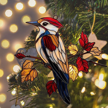 Red Woodpecker Acrylic Suncatcher Stained Glass Effect Window Car Hanging Christmas Ornament Indoor