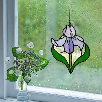Iris Flower Stained Glass Window Hangings,Iris Flower Gifts for Women,Artificial Flowers Stained