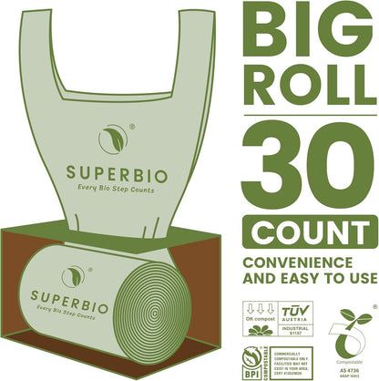SUPERBIO 13 Gallon Compostable Kitchen Waste Bags with Handles, Food Scrap Bags Certified by BPI