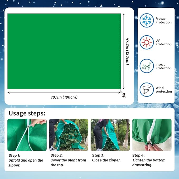 4 Pack Plant Covers Freeze Protection(71" x 47.3"),2.82 oz/sq yd Non-Woven Fabric,Frost Covers with