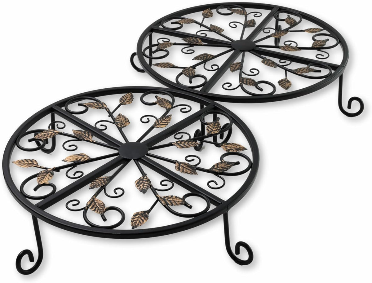Metal Plant Stand – 2-Pcs Set 12-inch Outdoor and Indoor Plant Stand – Modern Plant Holder for