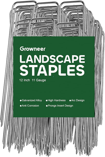GROWNEER 100 Packs 12 Inches Landscape Staples Heavy Duty 11 Gauge Galvanized Steel Garden Stakes