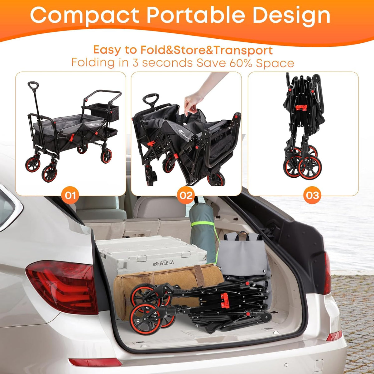 Collapsible Canopy Wagon,Large Capacity Trolley, Foldable Portable cart with Canopy, Adjustable
