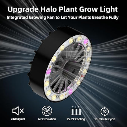 Halo Grow Lights for Indoor Plant, 40'' Height Adjustable Plant Grow Lights with Fan, Full Spectrum