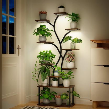 Bstrip 63 Inch Plant Stand with Grow Light, 10-Tier Plant Shelf for Indoor Plants, Decor Tree
