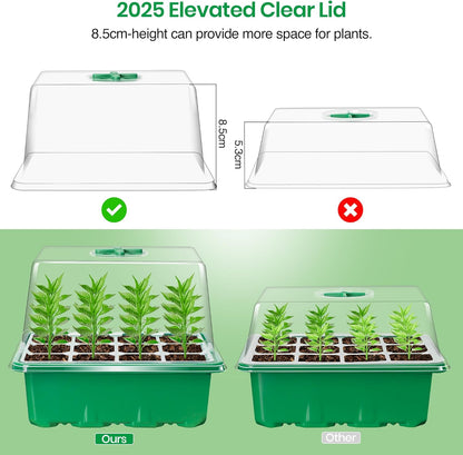 Bonviee 5 Packs Seed Starter Tray with Plant Light, Elevated Seedling Starter Trays Kits with