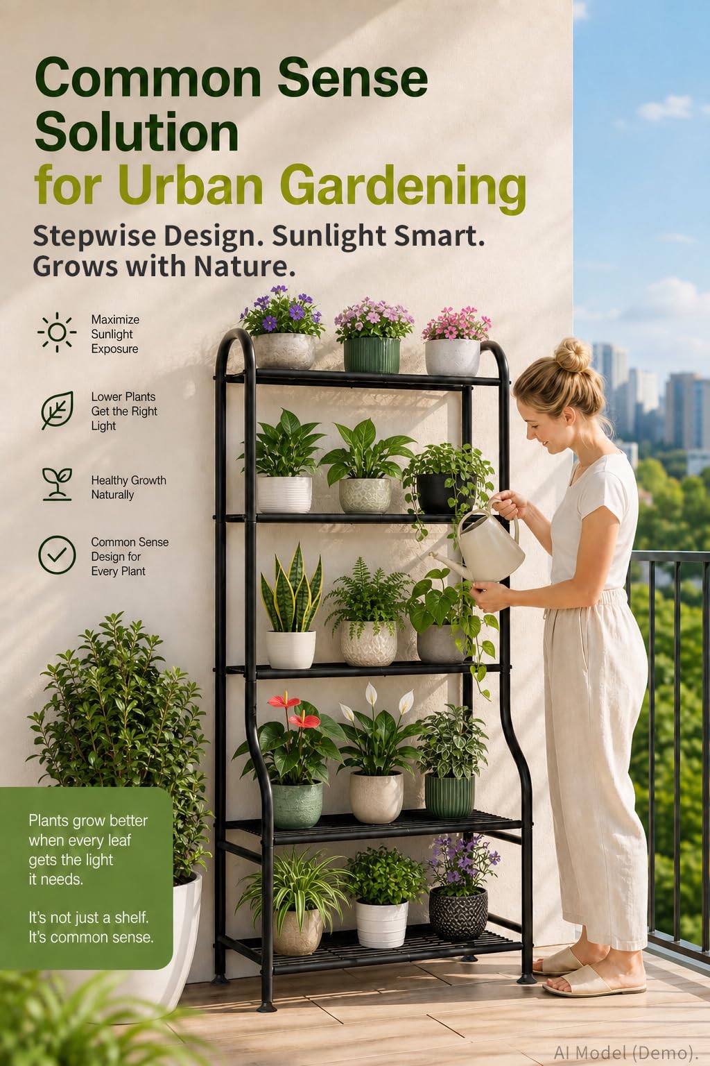 Yutrchey 5-Tier Metal Plant Stand - Heavy Duty Indoor Outdoor Flower Shelf for Multiple Pots, 65"