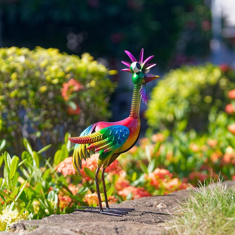 Metal Wacky Rooster Garden Statue, 18'' Rooster Decor Yard Statue Decorations Outdoor, Chicken Yard