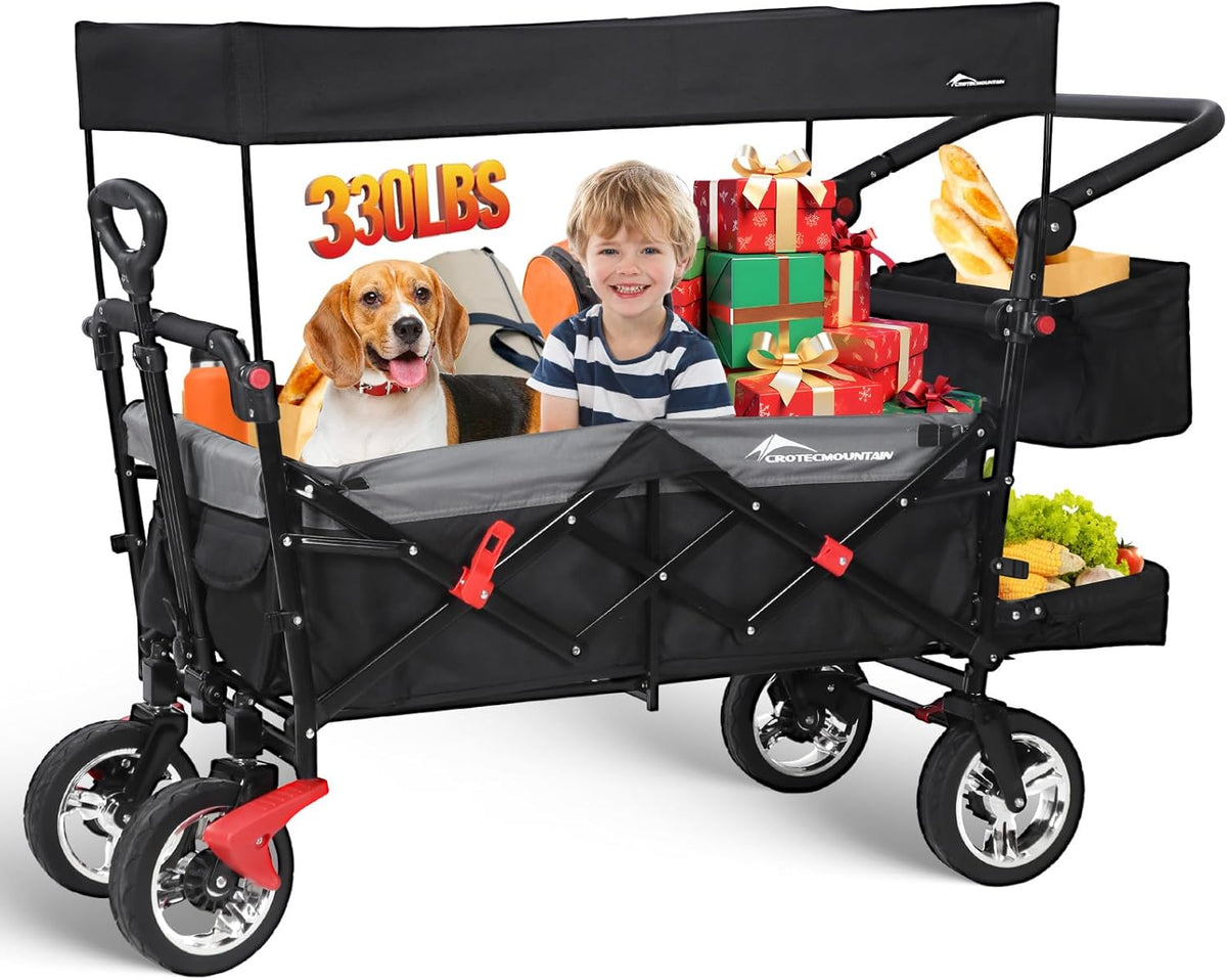 Wagon Cart with Removable Canopy,Collapsible Foldable Wagon, Heavy Duty Utility Outdoor Foldable