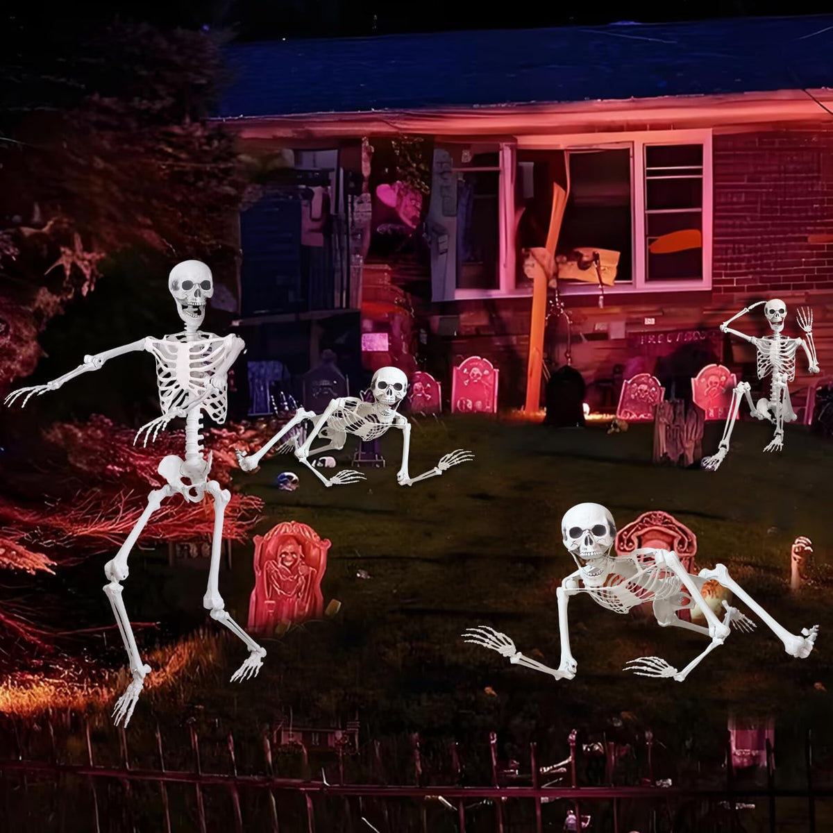 5.4Ft Halloween Life Size Skeleton,2PCS Posable Skeleton Full Body Size Realistic Human Bones with