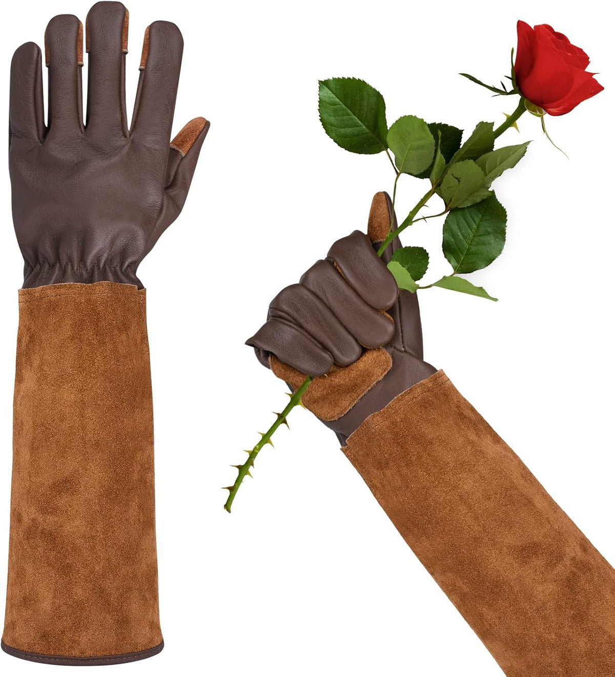 Long Gardening Gloves for Women Thorn Proof,Rose Pruning Cowhide Leather Garden Gloves for Cactus